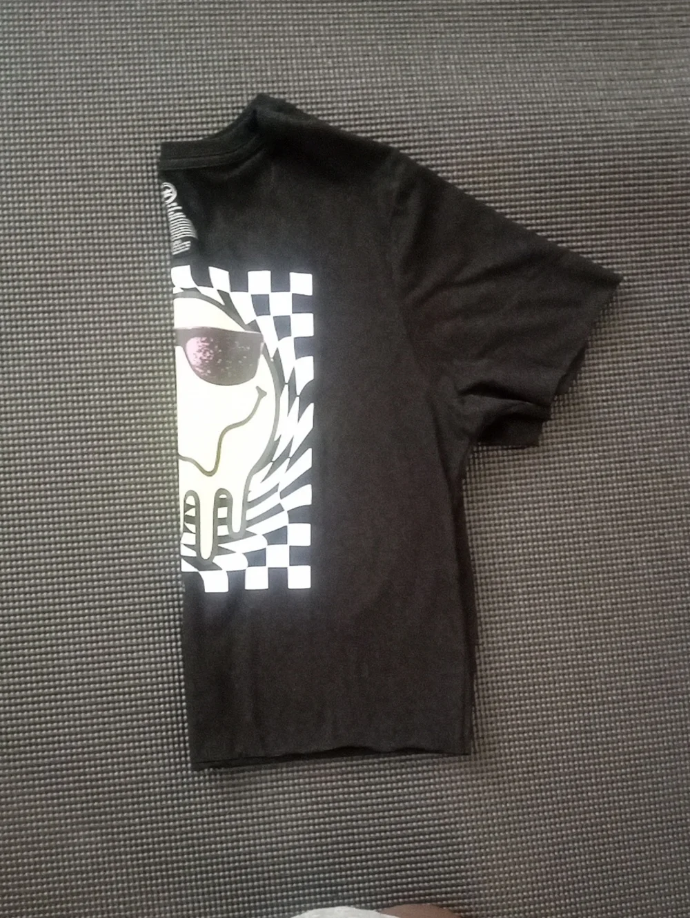 wonder nation Black Tee with Yellow Drip Smiley and Checkerboard